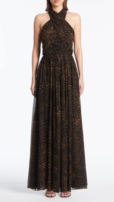 Black Wave Silk Wrap Bodice Gown $944 (RRP $1349) @ Carla Zampatti