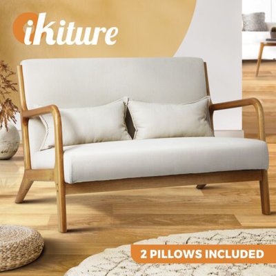 Oikiture Armchair Lounge Chair Accent Couch Sofa Pillows 2 Seater Fabric Beige $249.90 (RRP $629.90) @ eBay AU