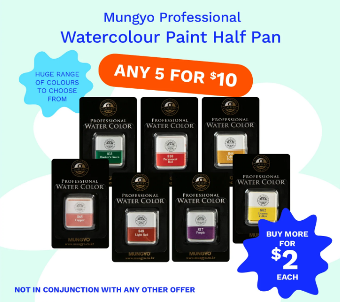 Mungyo Professional Watercolour Paint Half Pan 5 for $10 @ Riot Stores