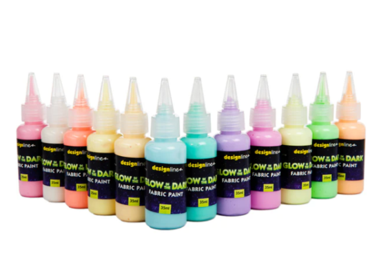 Designline Glow in the Dark Fabric Paint 35ml 12pc $20.99 (RRP $34.99) @ Riot Stores