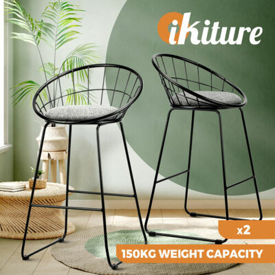 Oikiture 2x Bar Stools Metal Bar Stool Kitchen Chairs Grey Fabric Metallic Black $109.90 (RRP $289.90) @ eBay AU