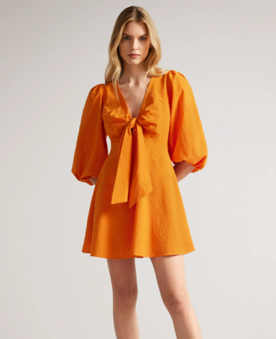 Jozelyn Tie Front Mini Dress With Balloon Sleeve $258 (RRP $369) @ Ted Baker