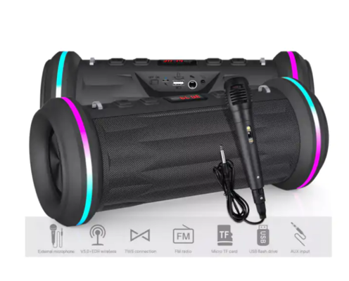 Bluetooth Wireless Karaoke Speaker w/ Mic RGB LED Rechargeable USB FM Black $49 (RRP $99) @ Catch AU