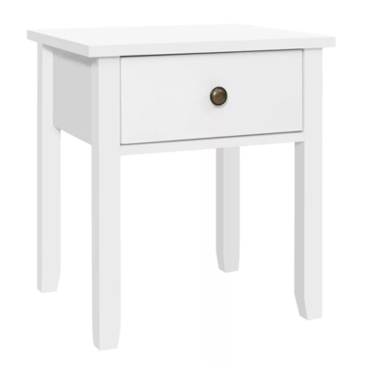 Evangelina White Bedside Table with Drawer Classic White Nightstand $63.21 (RRP $159.90) @ Dreamo