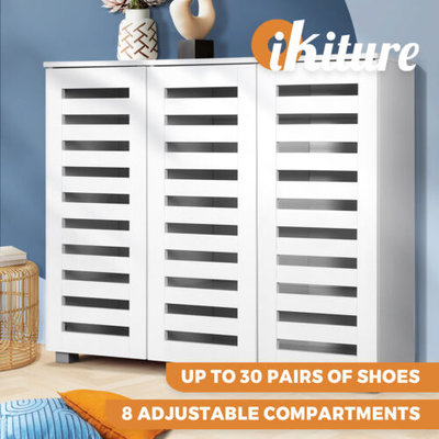 Oikiture Shoes Cabinet Shoe Storage Rack Organiser Shelf 3 Doors 30 Pairs White $195.90 (RRP $465.90) @ eBay AU