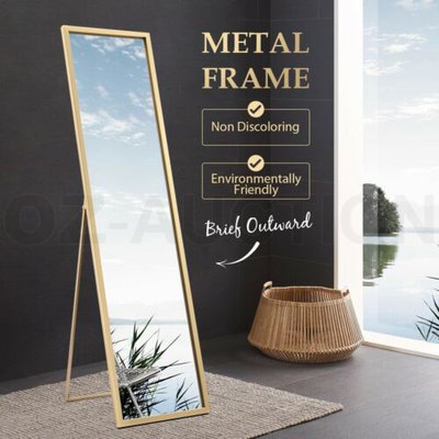 Full Length Mirror Floor Free Standing Dressing Mirror Gold Bedroom Hallway $119.95 (RRP $189.95) @ eBay AU