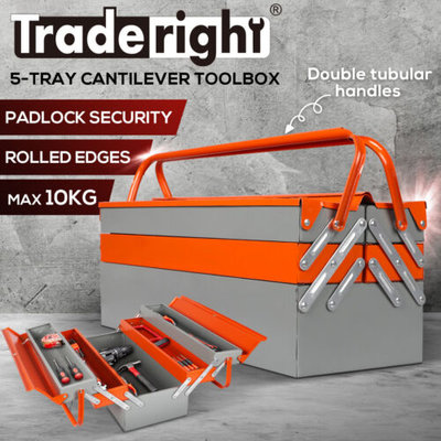 Traderight Tool Box Storage Cantilever 5 Tray Folding Lockable Organiser Parts $44.99 (RRP $117.99) @ eBay AU