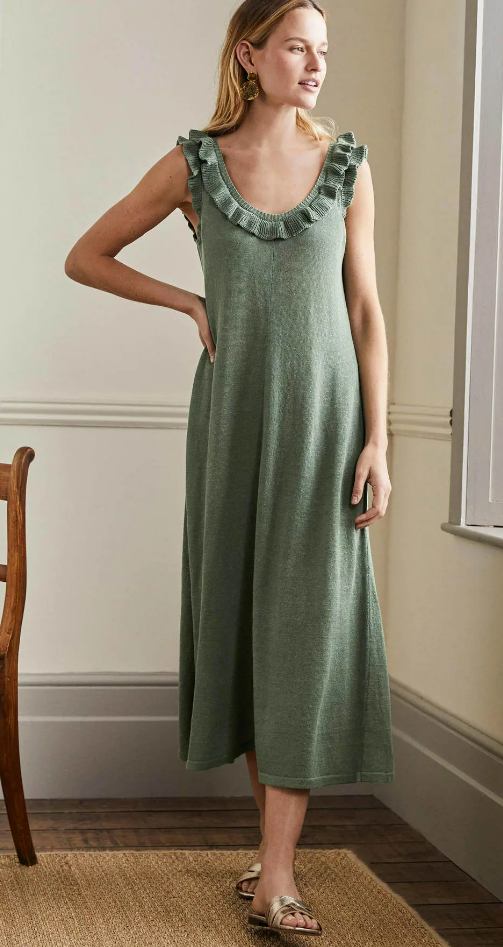 Frill Neck Knitted Midi Dress Alder $79.20 (RRP $198) @ Boden Clothing