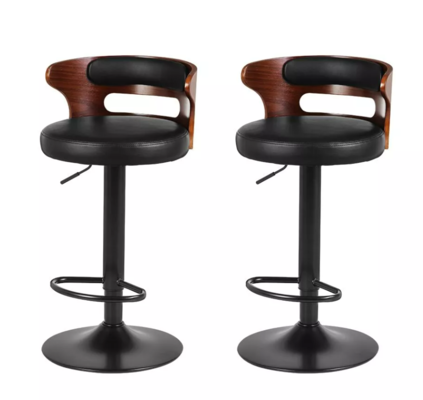 Set of 2 Stylish Leather and Wood Kitchen Barstools $181 (RRP $295.90) @ Dreamo