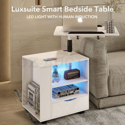 Luxsuite Smart Bedside Table White LED Cabinet Storage Nightstand $129.95 (RRP $259.95) @ eBay AU