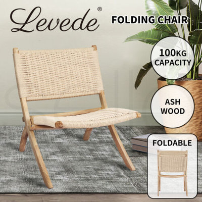 Levede 1X Foldable Chair Solid Ash Wood Lounge Woven Lazy Seat Furniture $179.99 (RRP $474.99) @ eBay AU