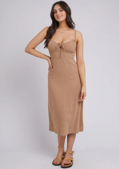 Sadie Midi Dress Tan $50 (RRP $89.95) @ Edge Clothing