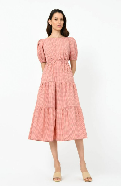 Valencia Puff Sleeve Check Dress Dusty Rose $74.25 (RRP $119.99) @ Forcast